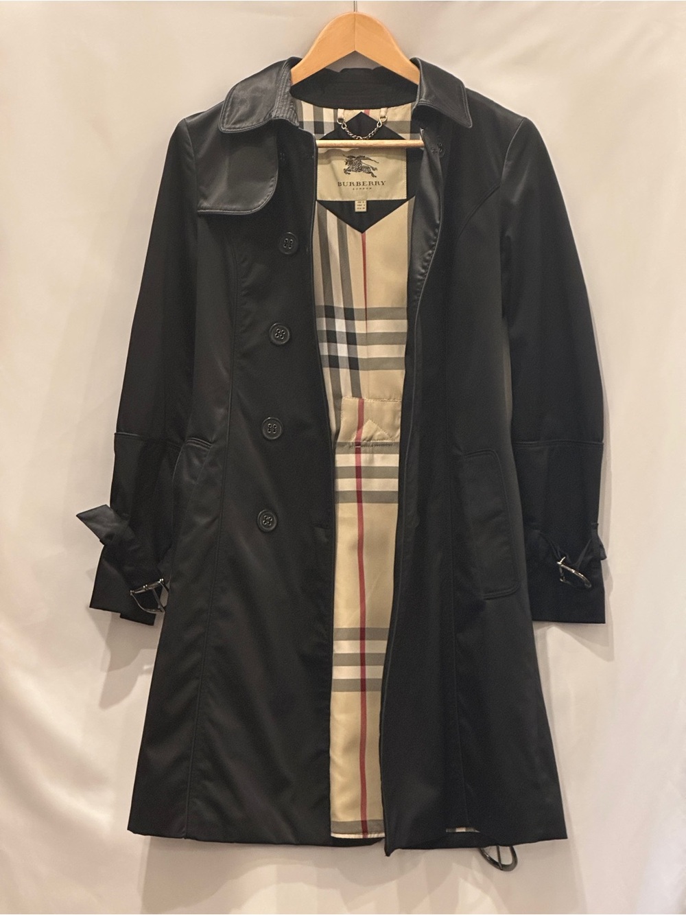 Burberry London Black 100% Cotton Gabardine Trench Coat Made in England Size 2 - Picture 3 of 17